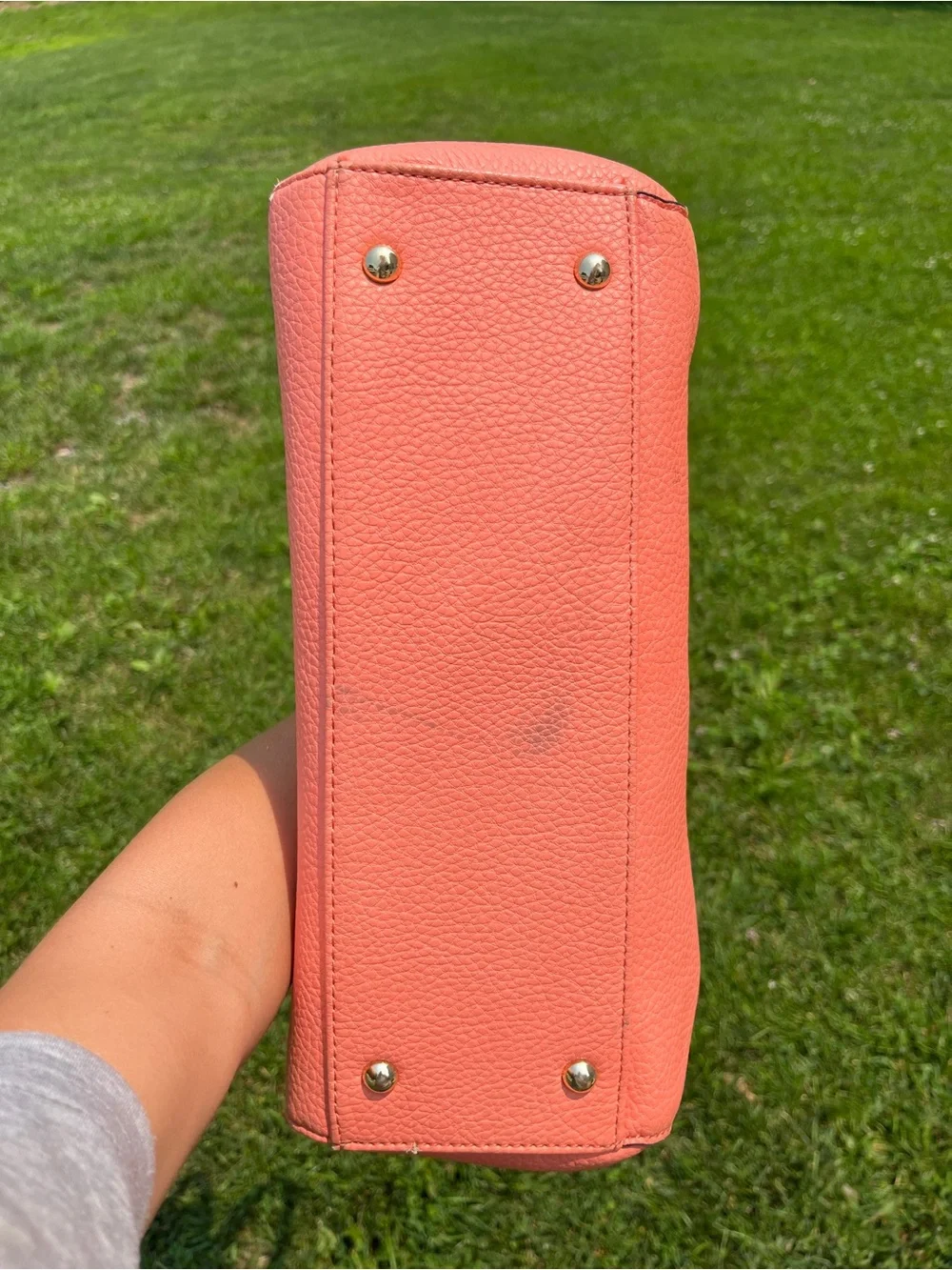 Coral Pebbled Leather Satchel Handbag with Gold Lock